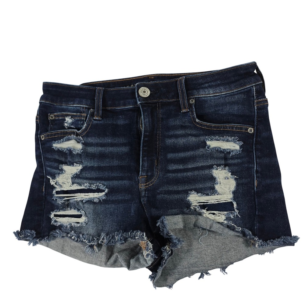 American Eagle Hi-Rise Shortie Distressed Dark Wash Denim Shorts Size 8 13993